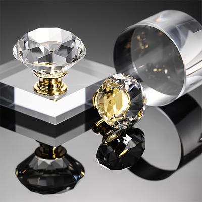 5/10pcs 30MM Clear Glass Dresser Knobs Gold Imitation Diamond Drawer Knobs with 3 Size Screws