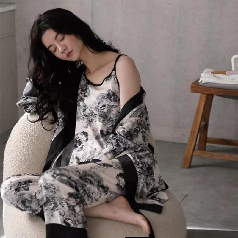 4Pcs/set Women's Pajamas National Tide Wind Ink Painting Four-piece Set of Students Home Wear Fashion Comfortable Printing Girls