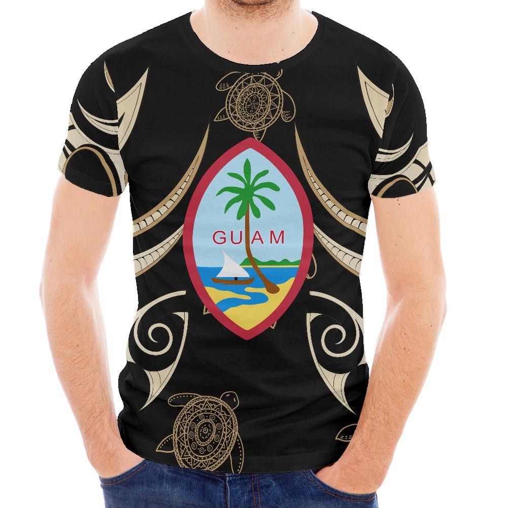 

Футболка с короткими рукавами и круглым вырезом в полинезийском стиле в этническом стиле с принтом острова Гуам 2XL
