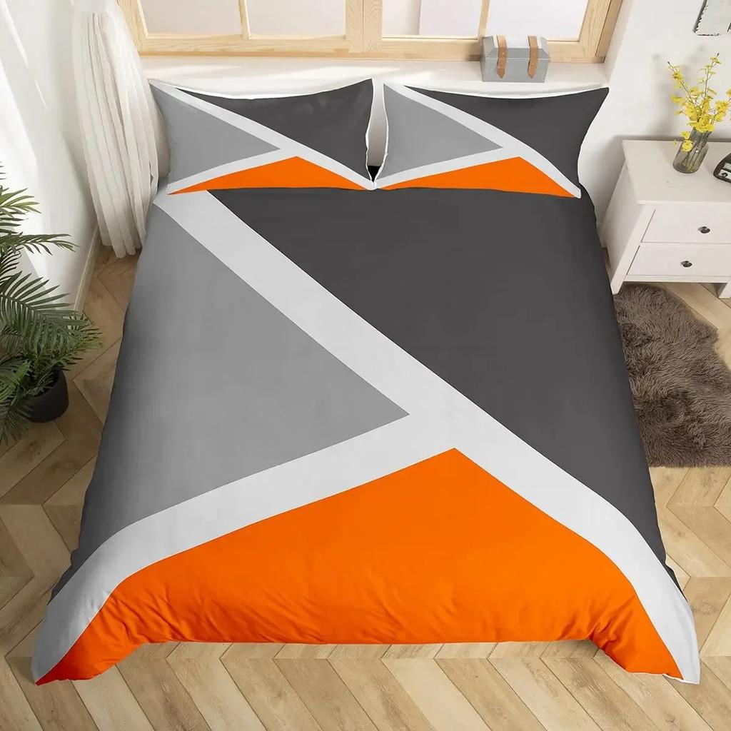 Geometric Triangle Duvet Cover Queen Patchwork Geometry Bedding Set Simple Modern Abstract Quilt Cover Rustic Home Room Decor