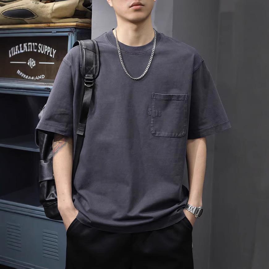 Men's Vintage Washed Cotton T-Shirt - Retro Heavyweight, Ribbed Neckline, Short Sleeve, Loose Fit