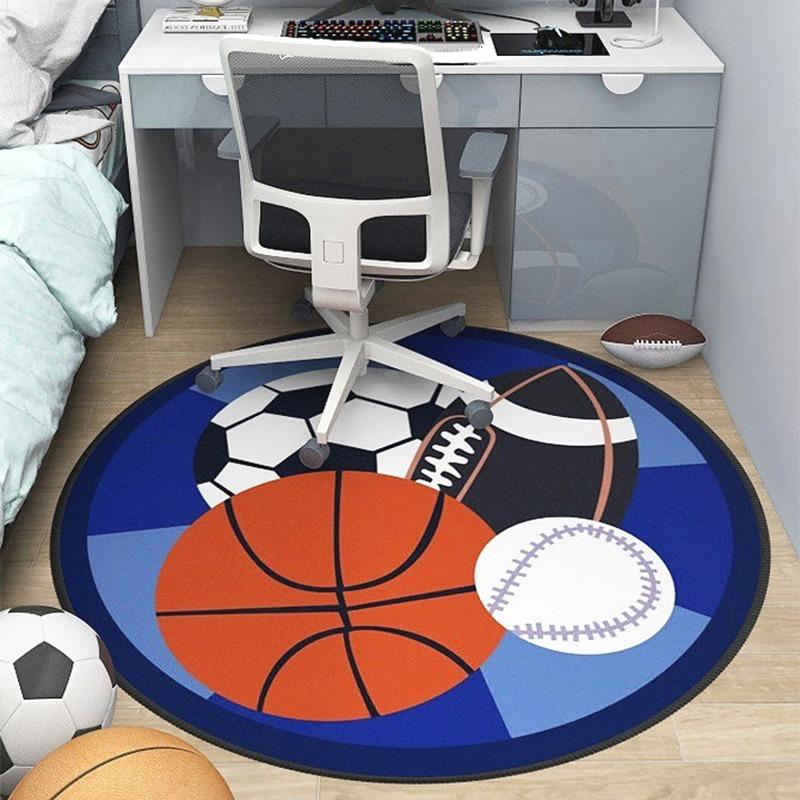 

Football Basketball Round Carpet Living Room Sofa Bedroom Bedside Entrance Door Floor Mat Non-slip Boy Home Decor Rug 40x40cm