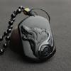 Natural Black Obsidian Pendant Lucky Carved Wolf Head Amulet Necklace For Men Fashion Vintage Handmade Jewelry Necklace Gifts