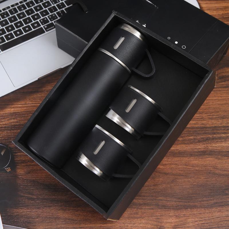 Business Stainless Steel Vacuum Flask Three-lid Gift Straight Cup Portable Outdoor Travel Mug