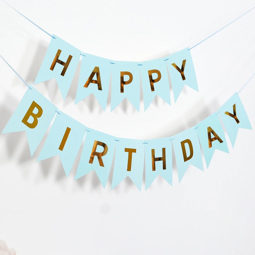 Happy Birthday Streamers Hot Stamping Dovetail Pull Flag Living Room Garden Mall Cafe Children Birthday Party Decoration Banners