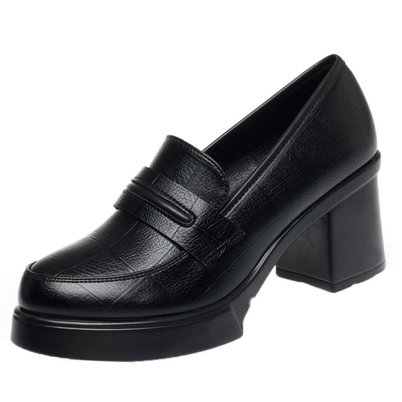 Escarpins Mary Jane à Talons Hauts Rétro Chaussures Simples pour Femmes à Découpe Profonde Talons Épais Mocassins Britanniques à Semelle Épaisse Chaussures en Cuir pour Mère Élégantes