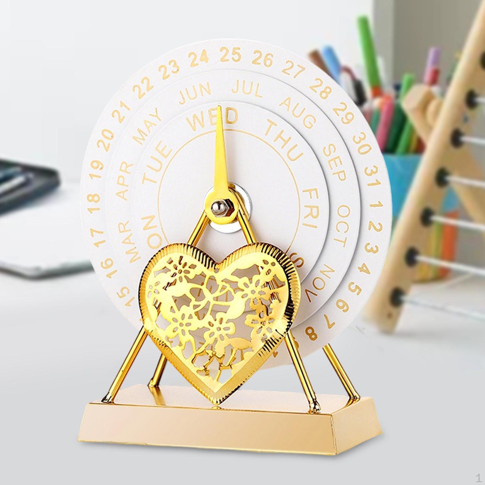 

Calendar Desk Accessories Reusable Decorative Versatile Metal, Manual Rotating for Home Office Decor White Gold
