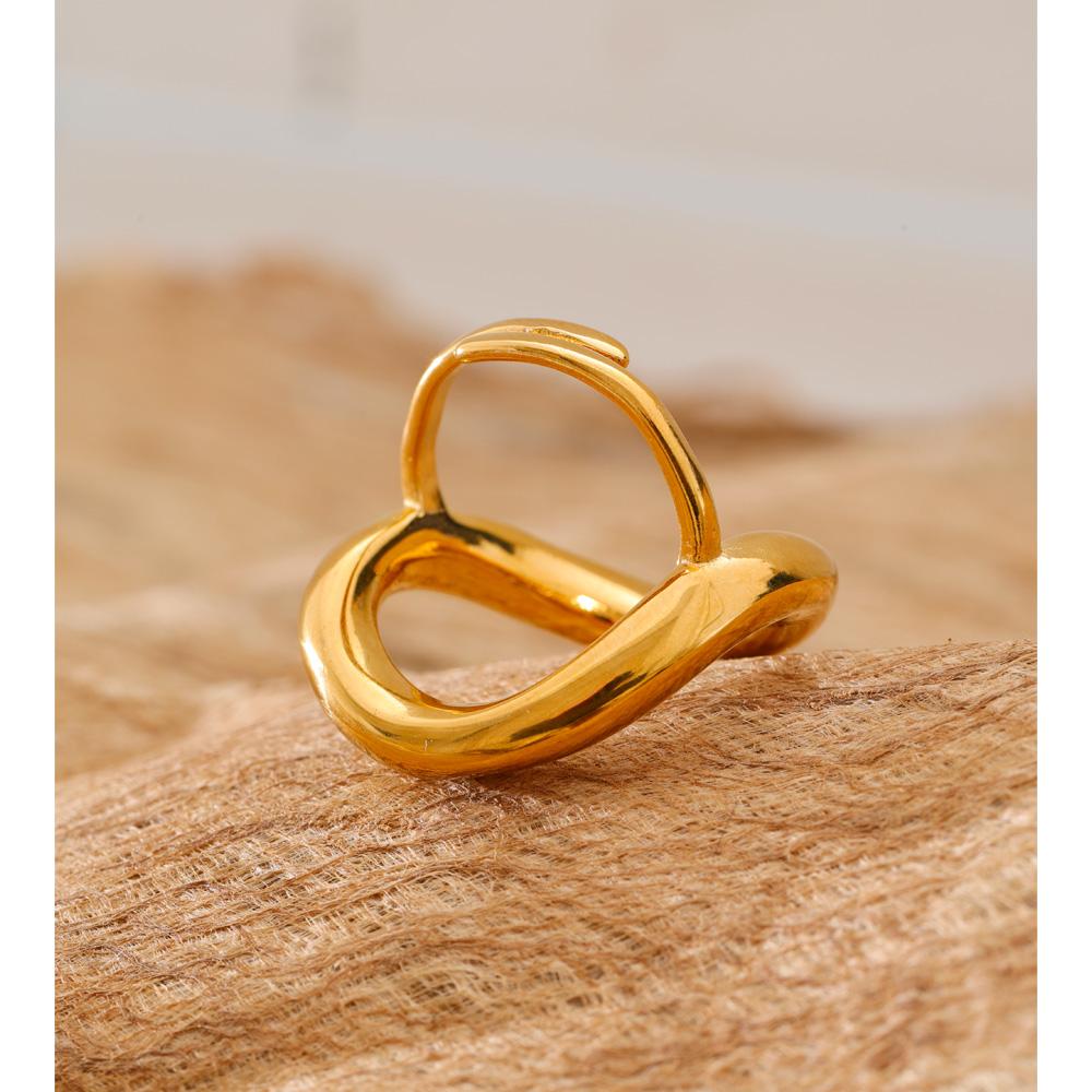 Yhpup Size 7 Stainless Steel Geometry Hollow Golden Ring 18K PVD Plated Prevent Allergy Metal Simple Casual Jewelry for Women