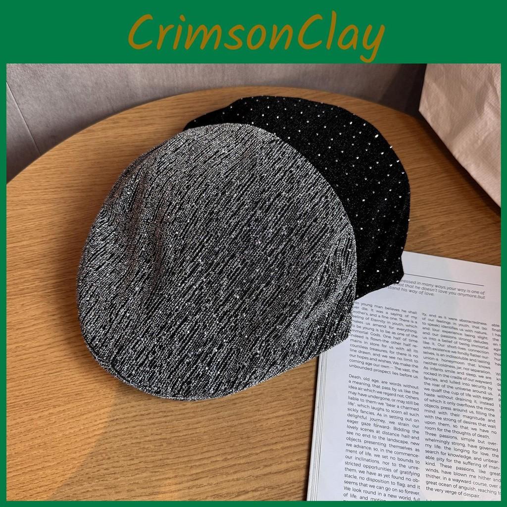 Solid Spots Color Artistic Vintage Women Cap Rhinestone Breathable Autumn Fabric
