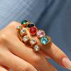 Luxury Colorful Geometric Square Round Zircon Stainless Steel Open Rings for Women Girl 18K Gold Plated Aesthetic Zircon Party