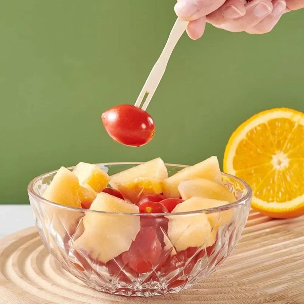 100PCS Pure Bamboo Disposable Wooden Fruit Fork Dessert Cocktail Fork Set Party Home Household Decor Tableware Supplies
