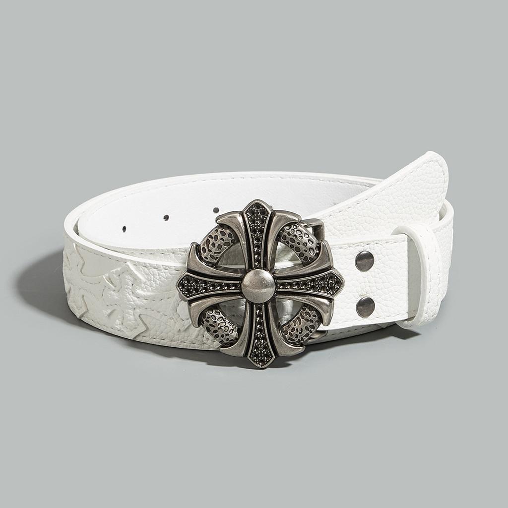 Punk Mens Cross Flower Designer Belt With Alloy Buckle And Detail Studded
