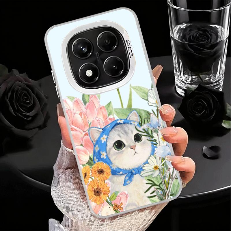 Cute Floral Headscarf Kitten Soft Phone Case for Xiaomi Redmi Note 13 14 15 Pro Plus 12S 12 11S 11 11T 10S 10 Shockproof Cover B
