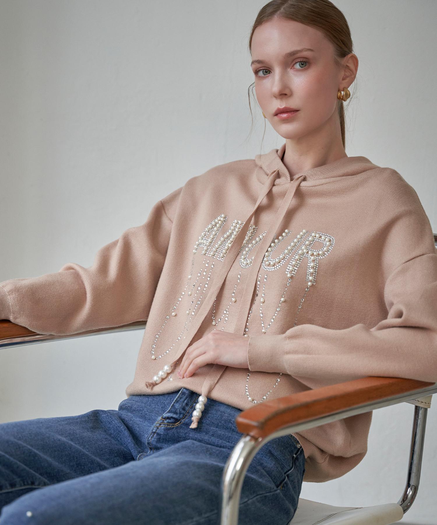 Leni And Mccoy Amor Lettering Cubic Hoodie Ml01Kn301Fjy Beige/One Size