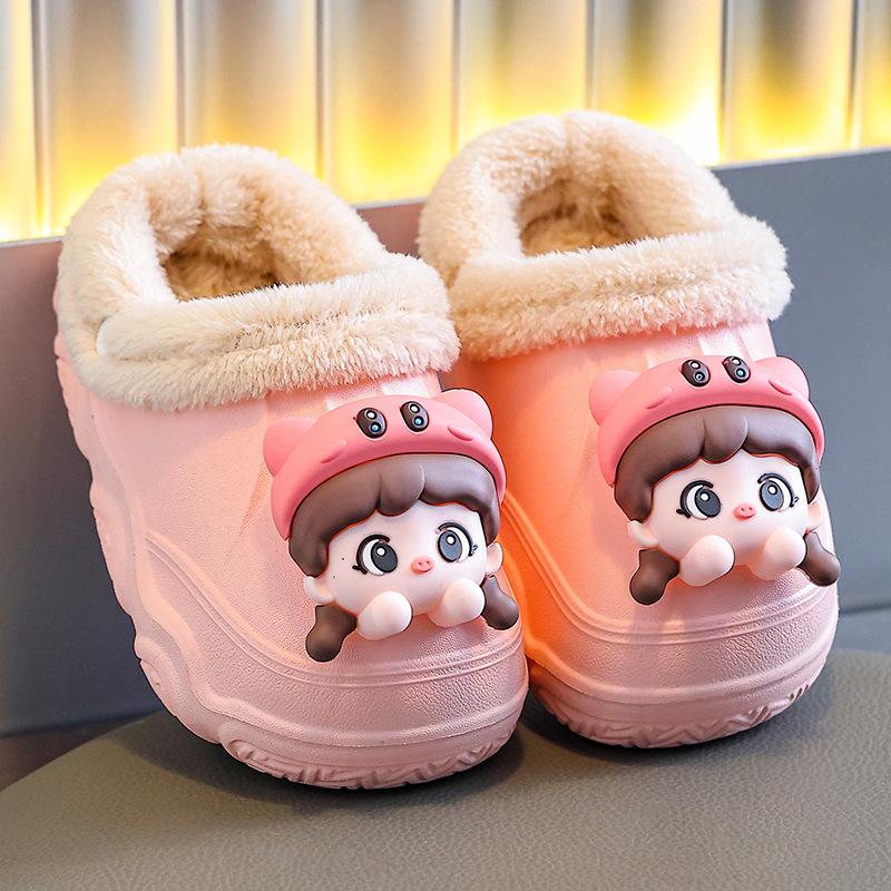 Children's Non-Slip Cotton Slippers: Warm, Waterproof EVA Winter Shoes for Boys, Girls, and Adults.