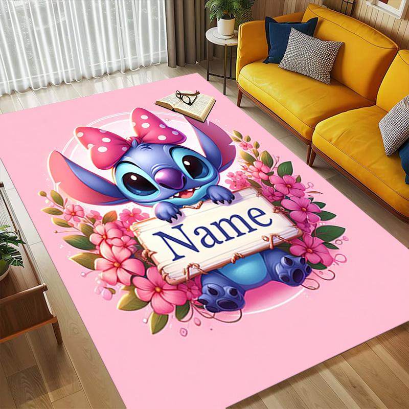Personalized Name Rainbow Stitch Living Room Non-Slip Area Rug Soft Carpet for Bedroom Kids Playroom Sofa Office Home Decor Doormat