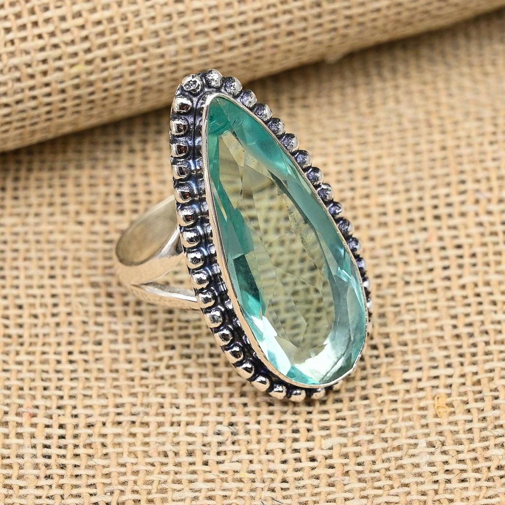 Aqua Apatite Gemstone Jewelry Handmade 925 Sterling Silver Ring For Birthday Gift