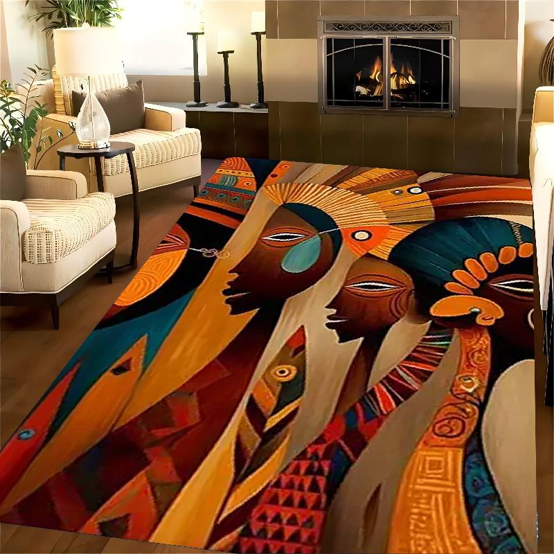 

Большой африканский племенной коврик Нескользящая плюшевая основа Машинная стирка Гостиная Спальня Офис Насыщенный оранжевый Синий Коричневый 50x80cm20x31in