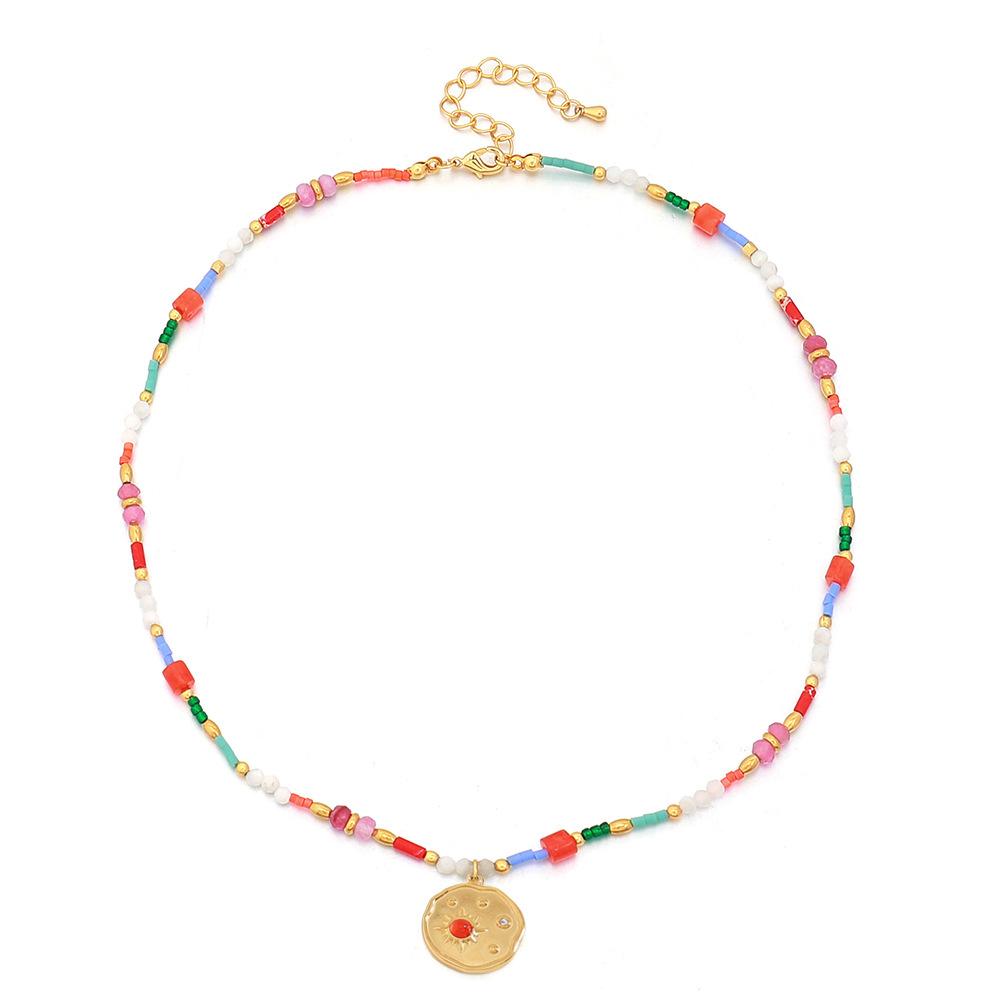 GEMCHIC Women s Vintage Ethnic Style Colorful Irregular Natural Stone Beaded Necklace Fashion Versatile Collarbone Chain