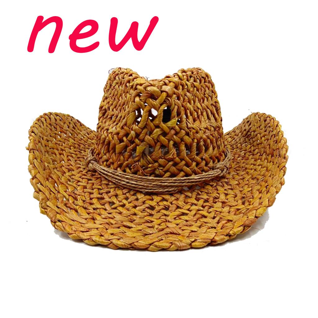 Matcha Green Cowboy Straw Hat Handwoven Hollow Men's and Women's Summer Sun Hat Western Cowboy Straw Hat  sombrero vaquero
