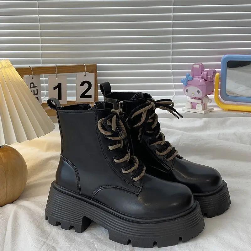Fashion Round Toe Booties Combat Punk Style Spring Autumn Woman Short Shoes Y2k Trend 2025 Designer Luxury Hot Pu Ankle Boots for Women