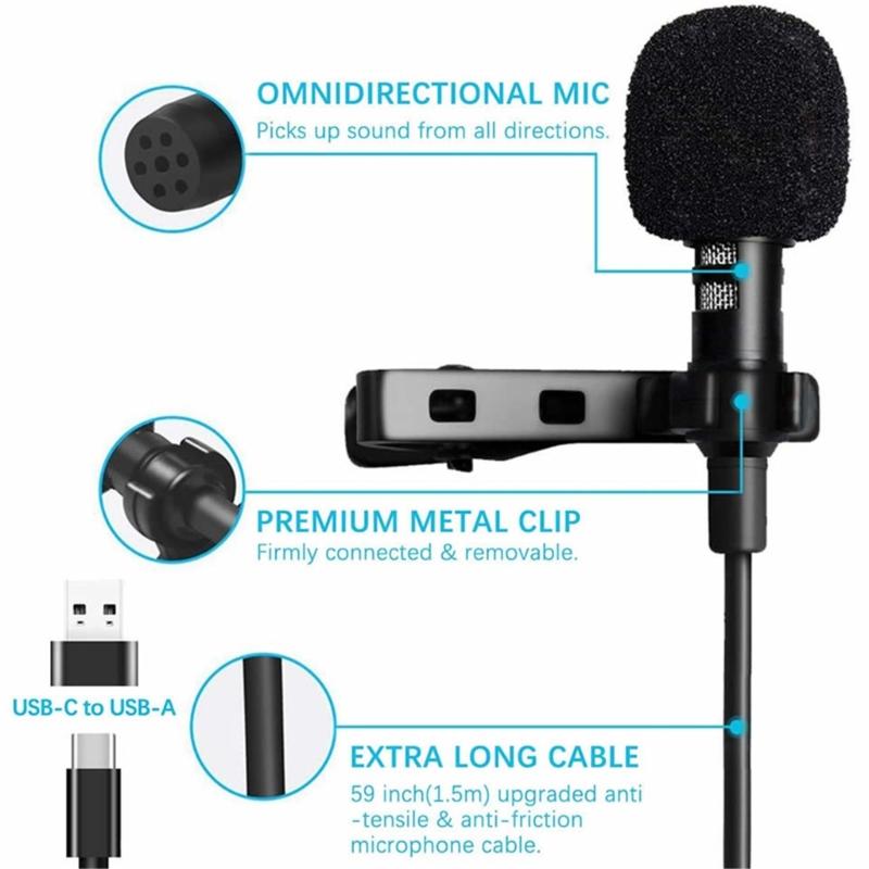 1 Set Omnidirectional Type C Lapel Microphone for Desktop and Notebook Gaming Video Recording and Meetings Lavalier Mic
