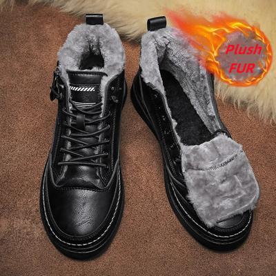 Winter Leder Herrenstiefel Plateau Warmes Fell Knöchel Kurz Schnürung Mode Neuheit Prägnant Lässige Arbeitsschuhe Botas 2024