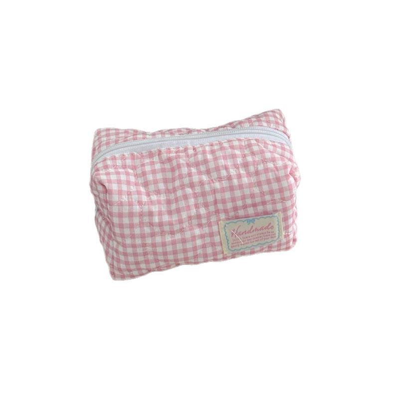 Kawaii Stepp Damen Kosmetiktasche Große Kapazität Reise Kulturtasche Reißverschluss Make-up Aufbewahrungstasche Karierte Münzbörse