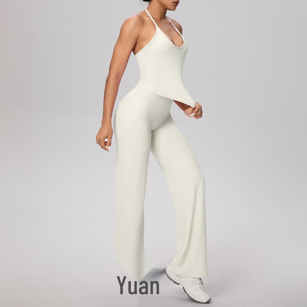 Cross-Back Halter Yoga Tank & High-Waist Wide-Leg Pants Set
