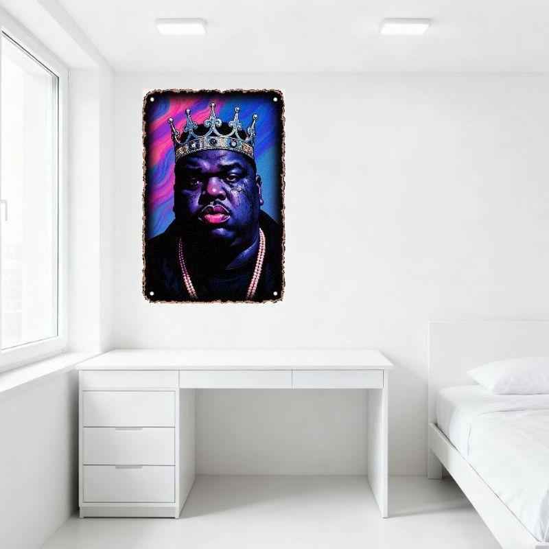 Psychedelic Vintage Metal Tin Sign - Dark Skin King with Gold Crown Pearls, Distressed Retro Wall Decor for Man Cave, Cafe, Bar,