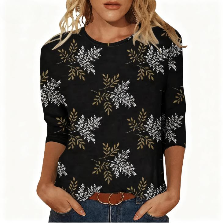 Kevadised ja sügisesed ümara kaelusega 3D lilledega trükitud topid, moekad vabaaja pikkade varrukatega naiste T-särgid