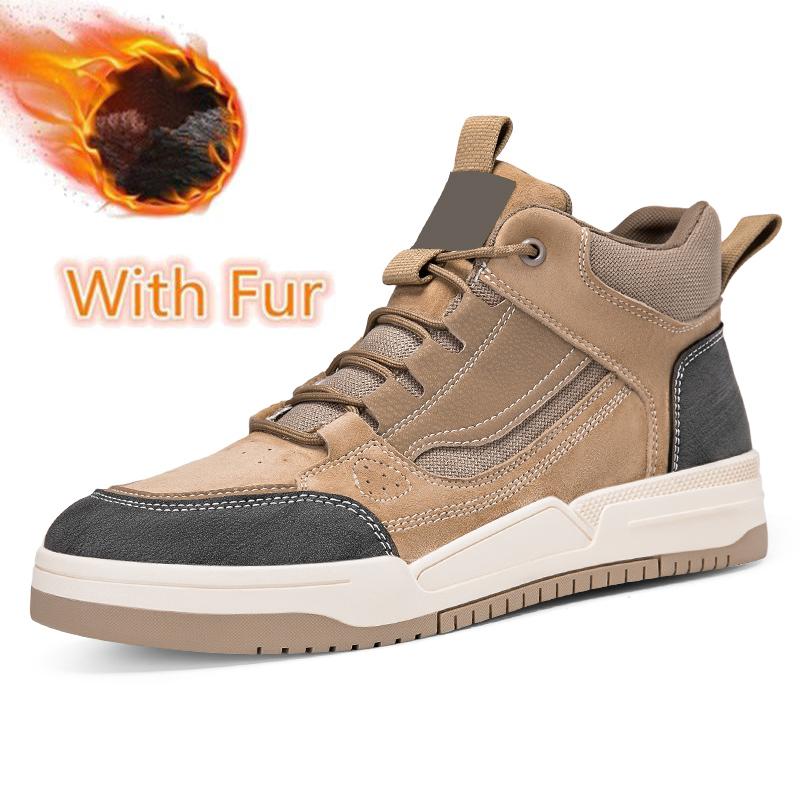 Outdoor Men's Winter Warm Boots Suede Leather High Top Shoes Anti-Slip Sole Cold Weather Ankle Boots Daily Wear Man Hiking Boots