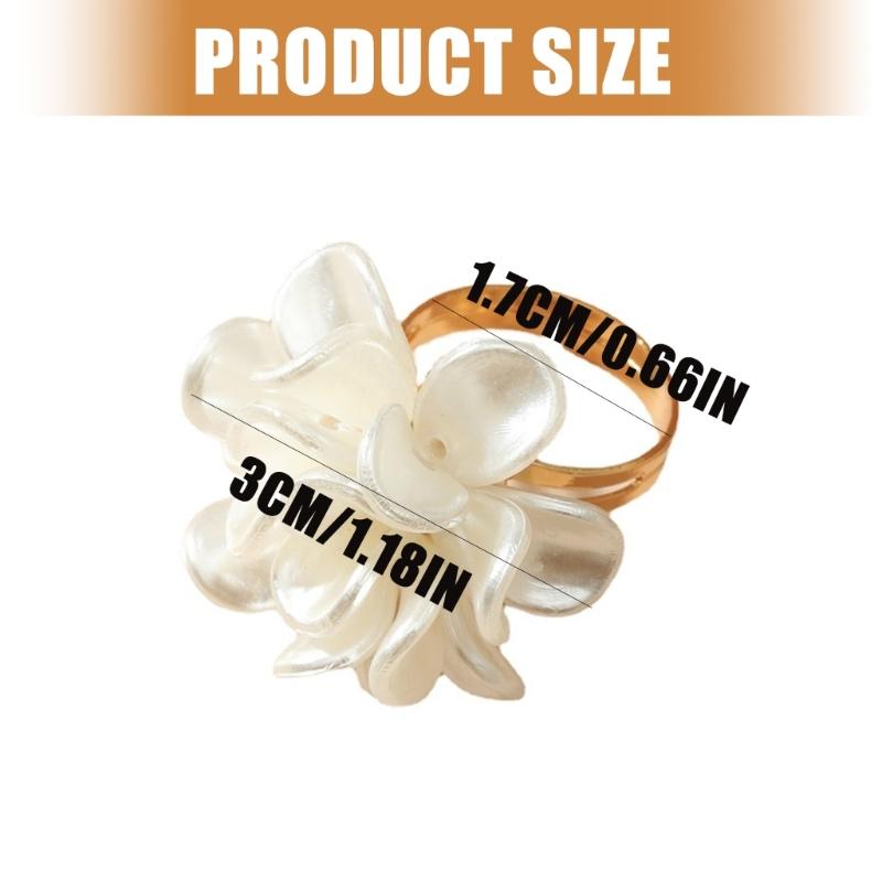 Inel Reglabil Elegant cu Floare Camelia Design Floral 3D Pentru Femei Bijuterii de Modă Cadou Pentru Ea Aliaj Acril Accesoriu