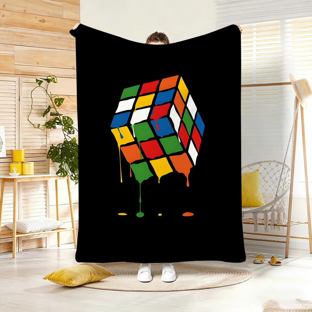 Art Illustration RRubik Cube Pop Throw Lightweight G Flannel Blanket Soft Skinfriendly for Summer Cooling