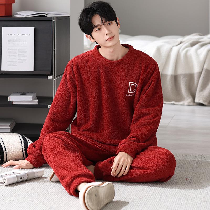 Couple Pajamas Autumn And Winter Half Fleece Women'S Red Natal Year Wedding Newlywed Men'S Winter Coral Fleece Suit