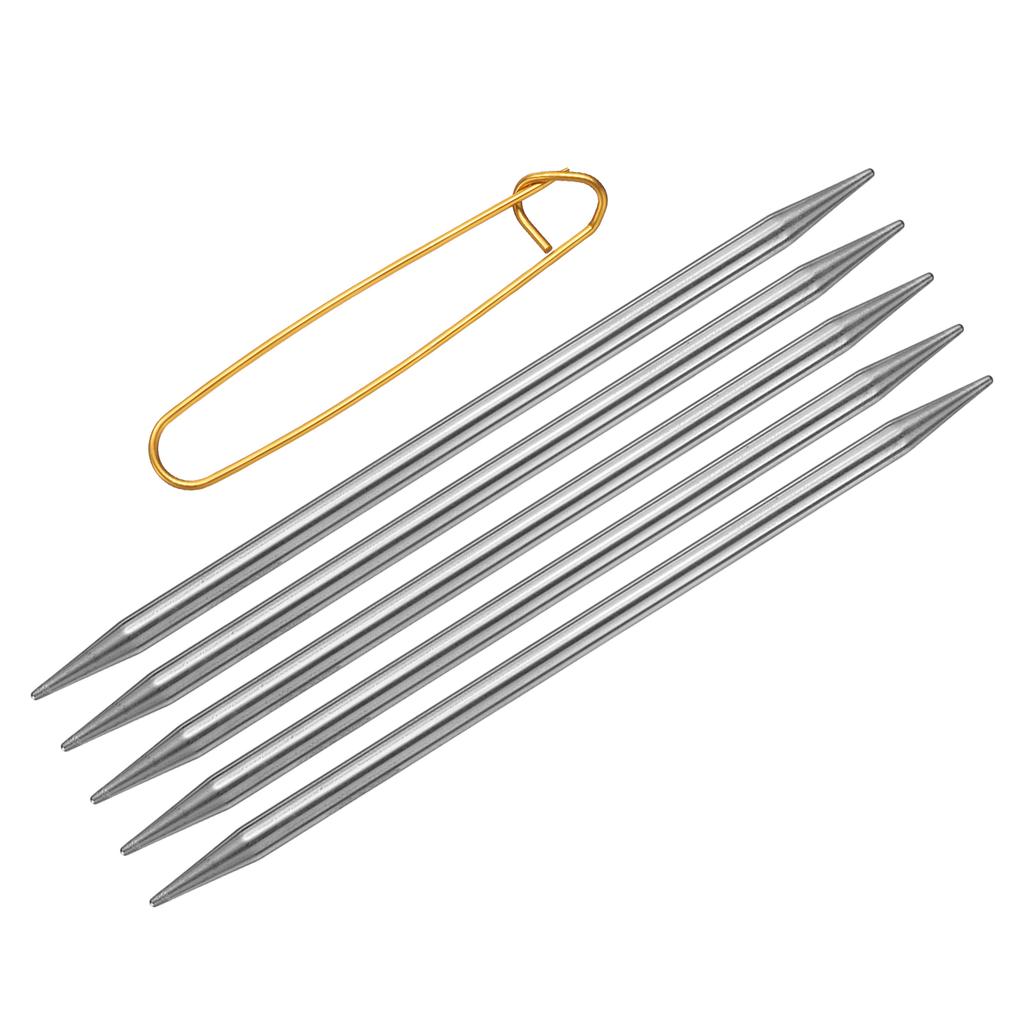 5Pcs Knitting Needle 1.2mm-5mm Dia 6" (15cm) Length Stainless Steel Double Pointed Sweater Stitching Needles w Stitch Holder