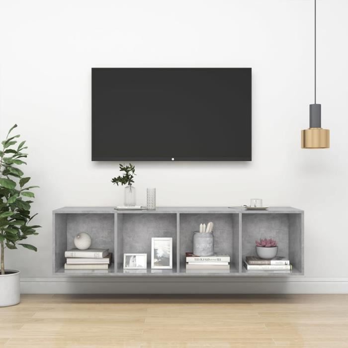 VidaXL Meuble TV mural Gris béton 37x37x142,5 cm Bois d’ingénierie 805493