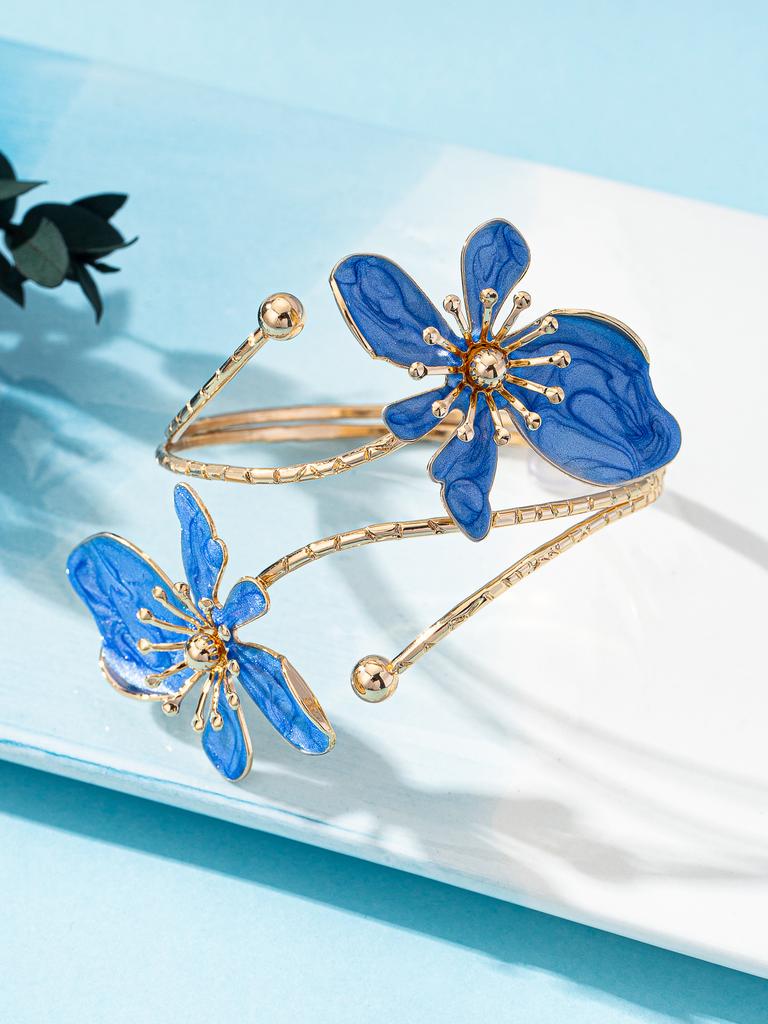 Elegant And Simple Design, Fresh And Sweet, Gold Enamel Glaze Craft, Flower Opening Bracelet