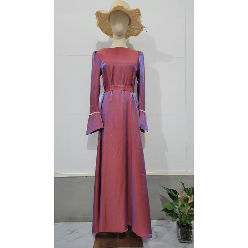 Frühlings- und Herbst-Damenkleid, Rundhalsausschnitt, hohe Taille, Temperament, elegante Swing-Kleider