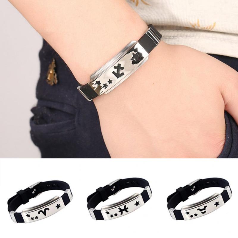 Herren-Horoskop-Armband aus Edelstahl mit Silikon-Armband und Verschluss