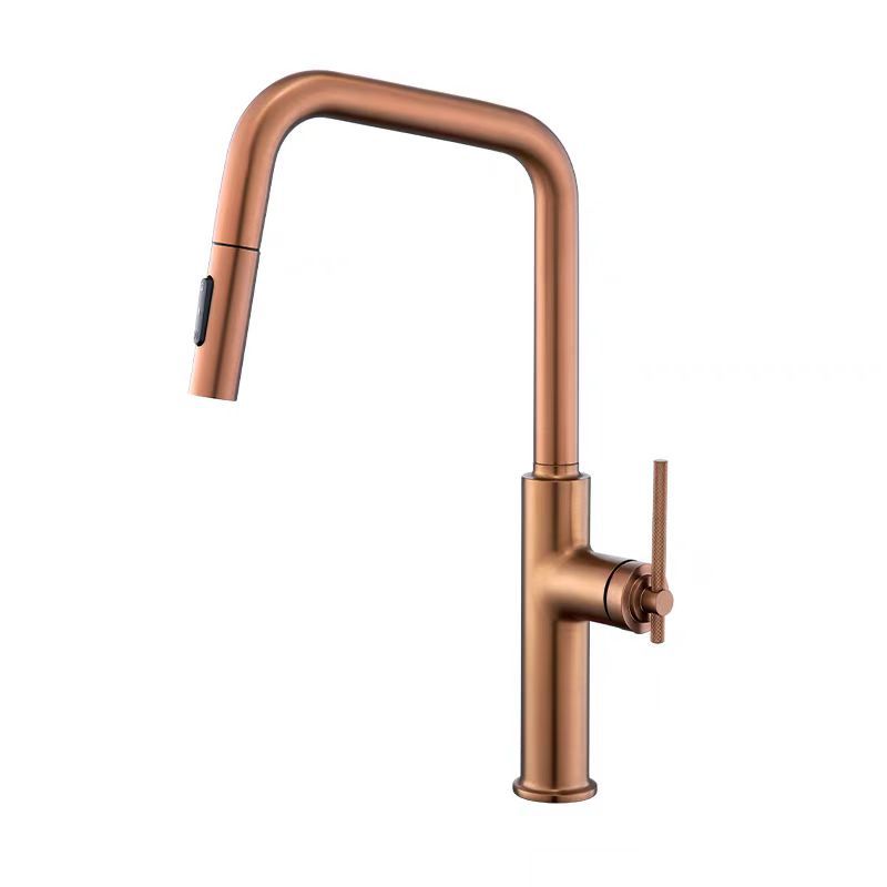 Rose Gold Brushed Brass Pull-out Kitchen Faucet Rotating Crane Extendable Hot Cold Water Grey/Black for Sink