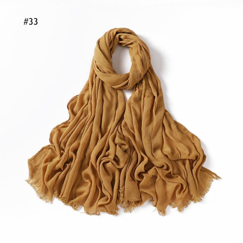 % Rayon Pleated Solid Color Human Cotton Two-end Beard Bag Headscarf Female, New Breathable Soft Scarf