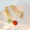 18K Gold Stainless Steel Rice Bead Chain Jewelry French Retro Natural Round Crystal Greenstone Ot Buckle Bracelet