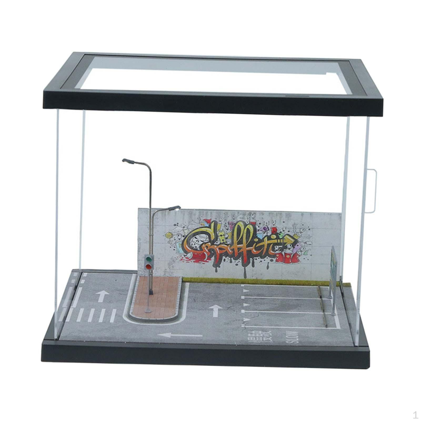 

Дисплей-кейс для масштабных моделей автомобилей 1/64, Миниатюрная сцена, Уличная диорама, Декоративная, Пылезащитная витрина