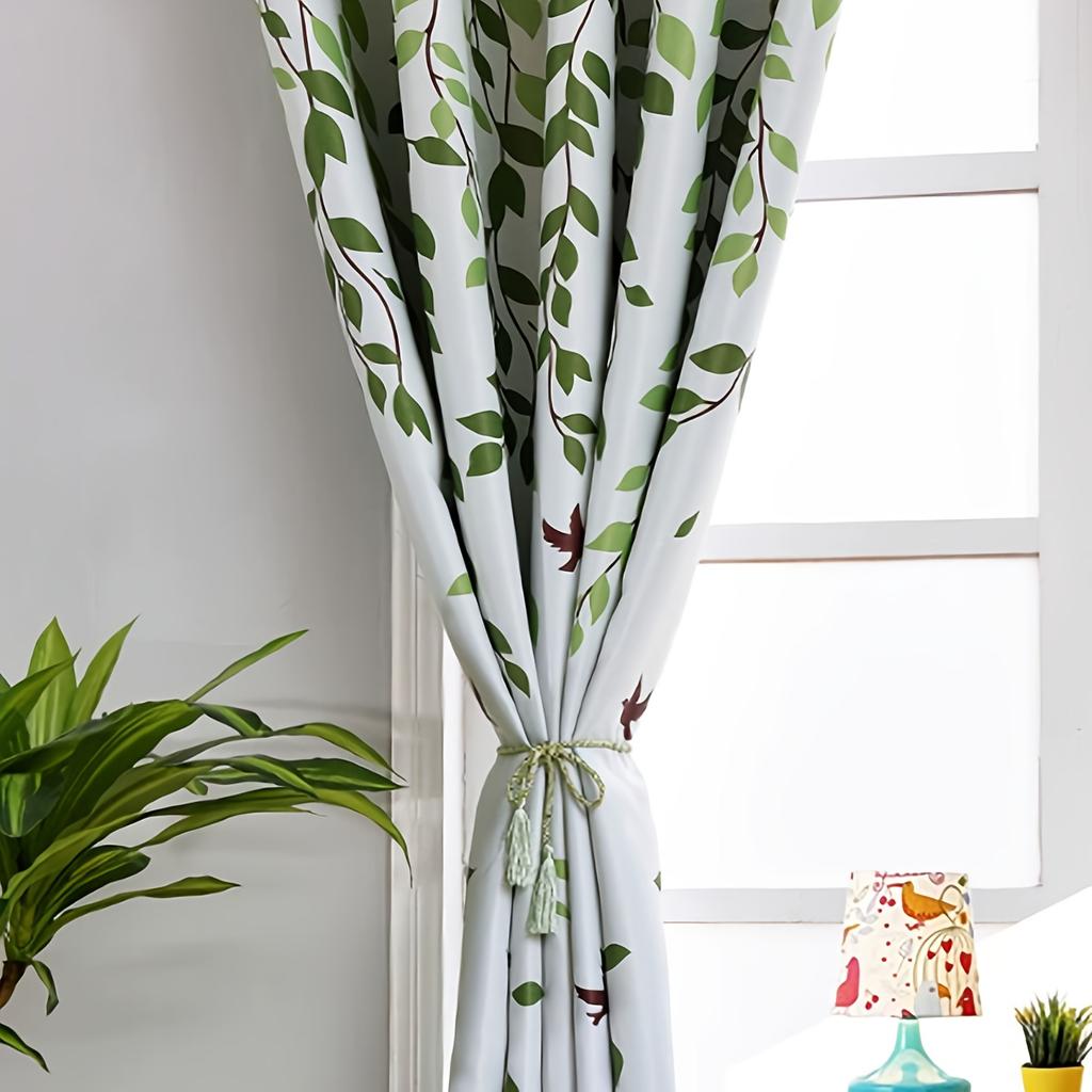 New Willow Leaf Bird Curtain Living Room Bedroom Decorative Rod Study Single Panel Made Of Polyester With Punched Washable Sitting Ready