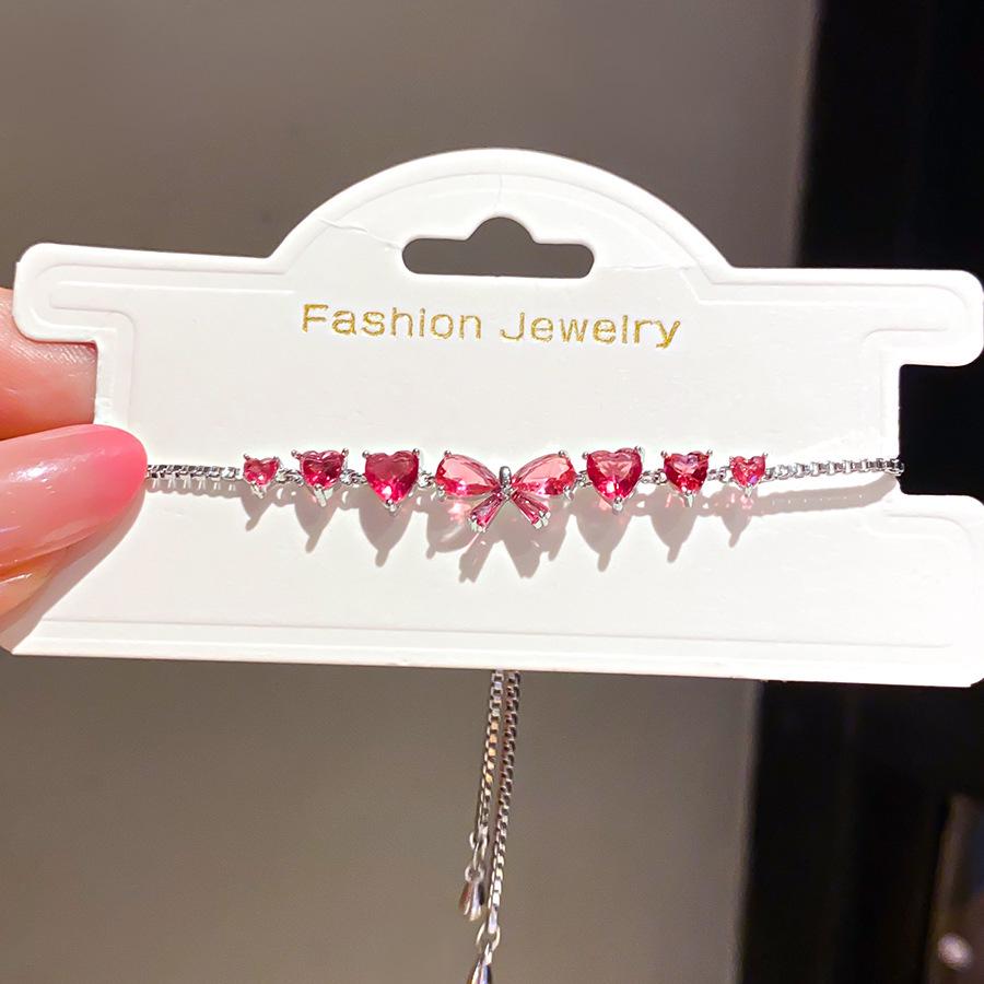 Exquisite Heart & Bow Zircon Bracelet - Fashionable, High-End Hand Jewelry for Women