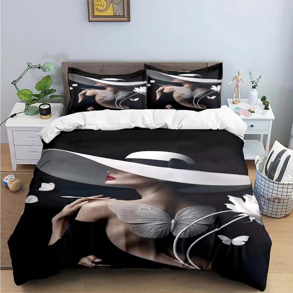 

Fashion New Woman-Sexy Black And White Print Bedding Sets Bed Supplies Set Duvet Cover Bed Comforter Set Bedding Set Luxury Gift EU Twin 135x200cm