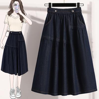 DIMANAF 2025 Plus Size New Spring Denim Skirts Women A-Line Clothing Fashion Loose Pleated Skirt High Waist Vintage