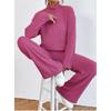 Casual Two-Piece Knitted Set with High Neck and Ribbed Texture for Autumn and Winter