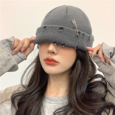 Chapeau Tricoté Hiver Harajuku Mode Femme Chaud Épais Gorro Homme Hip Hop Bonnet Court à Trous d'Épingle Unisexe Casquette Basique